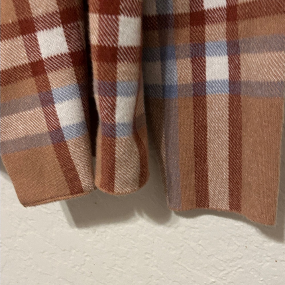 🎠Tahari Plaid cardigan tan brown open front hooded size L GUC - Picture 3 of 10